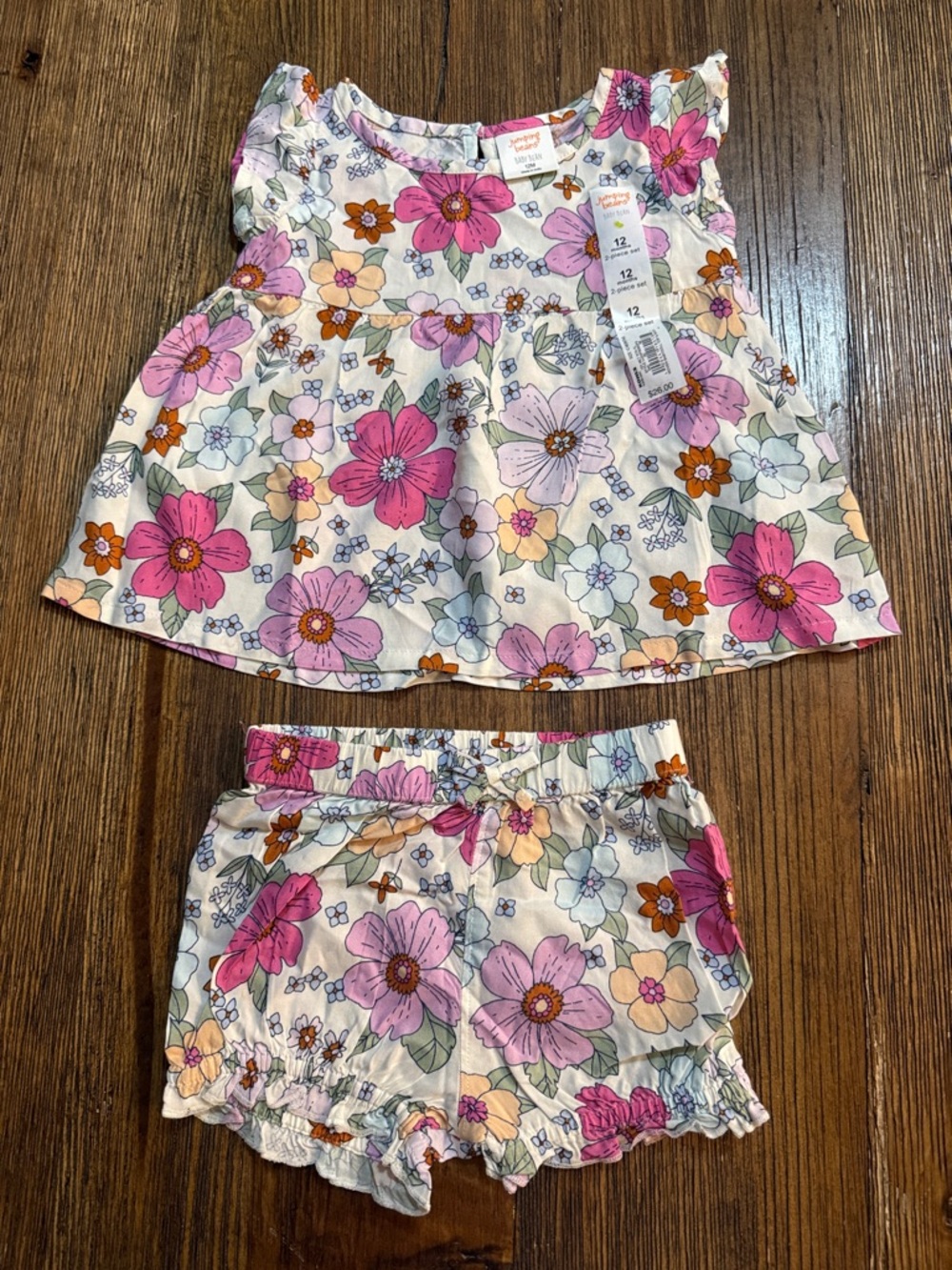 jumping beans Floral Shorts Set - Pink, Cream & Purple